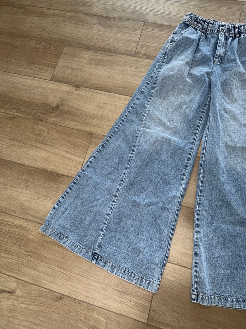 MABLE | Women's Wide Leg Pleated Denim Pants Light Wash High Rise Boho Anthro S - Picture 5 of 10